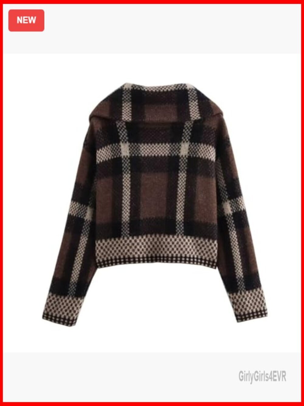 Vintage Checkered Cardigan Sweater Zip Up Knit Jacket Long Sleeve - Picture 4 of 7